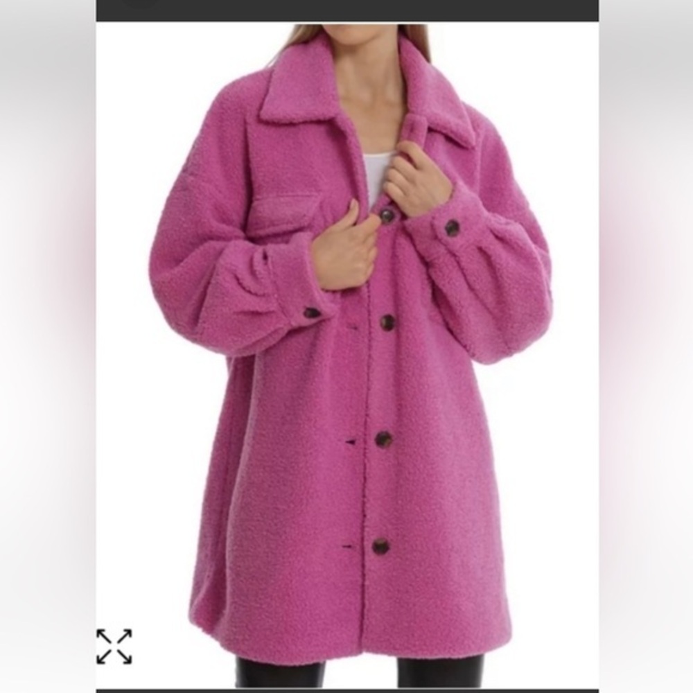 Avec Les Filles Coat Teddy Bear Shirt Jacket in Petunia